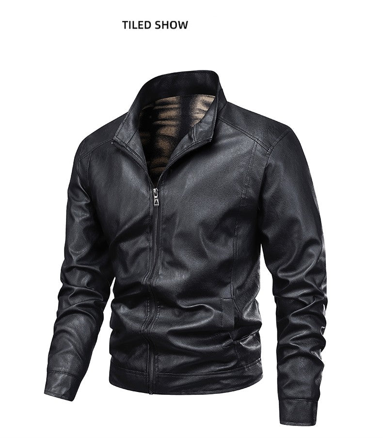 Autumn Thin Velvet Leather Jacket Men 2025 New  Coat Men's Top Windproof Leisure Mens Streetwear Zipper Retro Moto Biker jackets