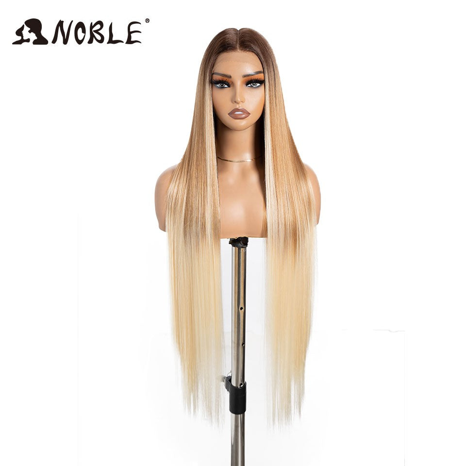 Perucas Noble Cosplay Para Mulheres Negras Perucas Sintéticas Lisas de Renda de 38 Polegadas Peruca Loira Ombre de Renda Peruca Sintética Loira de Renda Cosplay