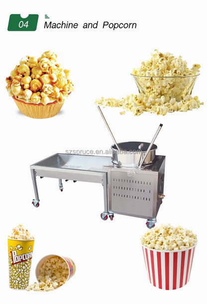 Commercial Fully Automatic Popcorn Maker Popcorn Making Machine Gas Heating Manual Electric Stirring Industrial Pop Corn Machine
