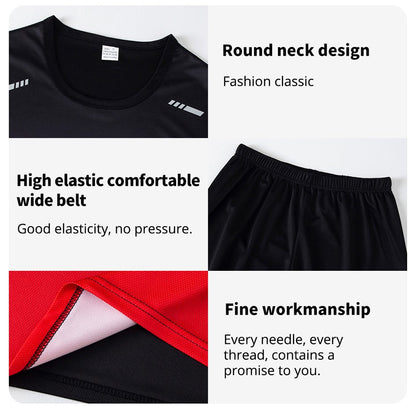 2-Piece Teenagers To Adults Parent-child Quick-drying Short-sleeved Sports Suit Men's Casual Round Neck Shirt Elastic Waist Pant