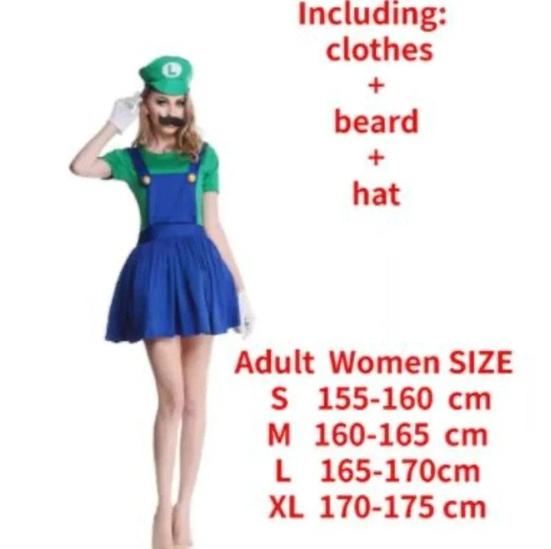 Disguise Men Luigi Deluxe Adult Costume Super Brothers Costume Cosplay Fancy Dress Outfit Halloween womens with Hat and Mustache