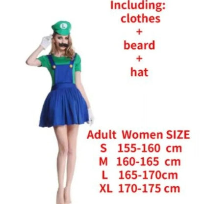 Disguise Men Luigi Deluxe Adult Costume Super Brothers Costume Cosplay Fancy Dress Outfit Halloween womens with Hat and Mustache