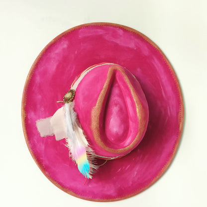 Chapéu Fedora Pintado à Mão Masculino e Feminino Chapéu Panamá Moda Primavera Outono com Pena Envolta Chapéu Fedora de Lã com Aba Grande