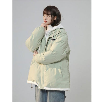 Korean Version New Fashion Letter Patch Fake Two Piece Cotton-padded Jacket Y2K Harajuku Vintage Thick Bread Loose Student Coats