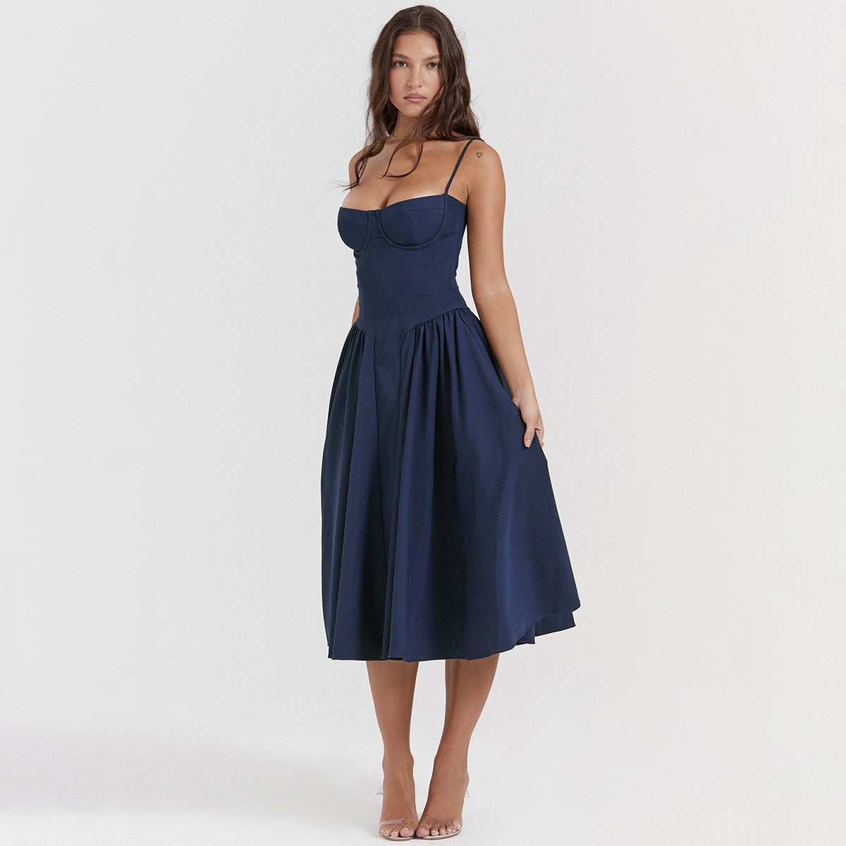 Summer Women Elegant Sleeveless Backless Pleated Dresses Lady Sexy Solid Sling M