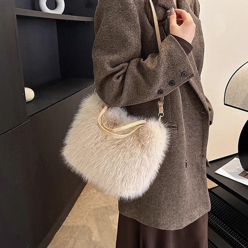 Solid Zipper Women's Shoulder Bags Ladies Bags on Sale 2024 High Quality Winter Milk Cotton Women's Handbags Fashion Soft Bolsos