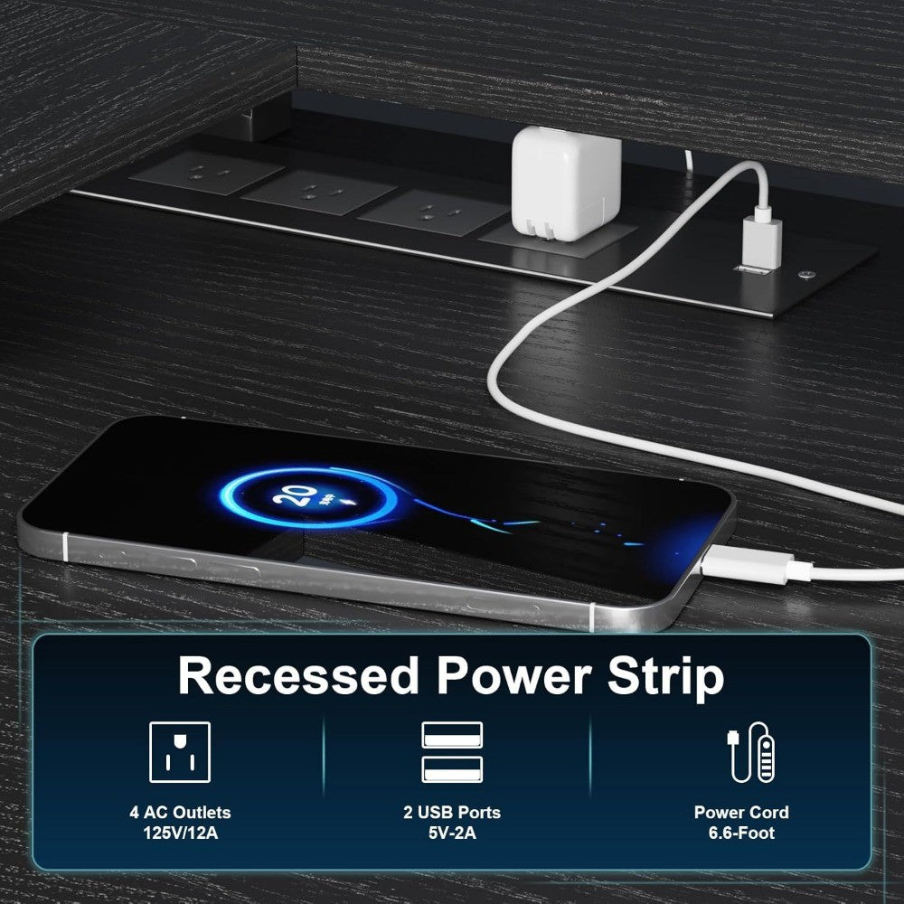 53inch L Shaped Desk,L Shaped Gaming Desk with Power Outlets & LED Lights, Computer Desk with Monitor Stand & Storage Bag, Home