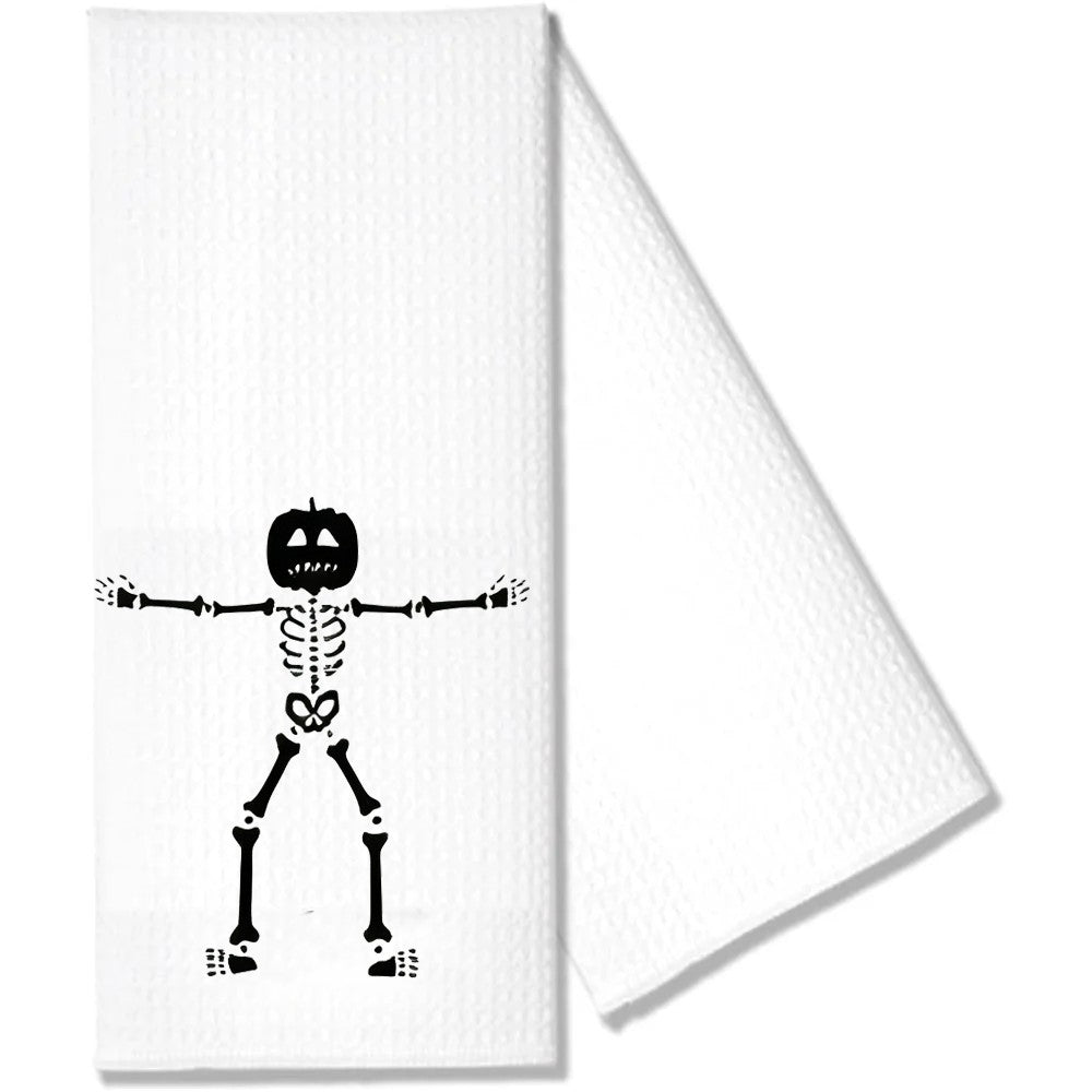Skeleton Waffle Tea Towel Halloween Spooky Goth Season Kitchen Table Decoration Dancing Skeleton Towel Housewarming Hostess Gift
