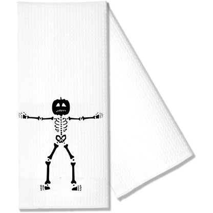 Skeleton Waffle Tea Towel Halloween Spooky Goth Season Kitchen Table Decoration Dancing Skeleton Towel Housewarming Hostess Gift