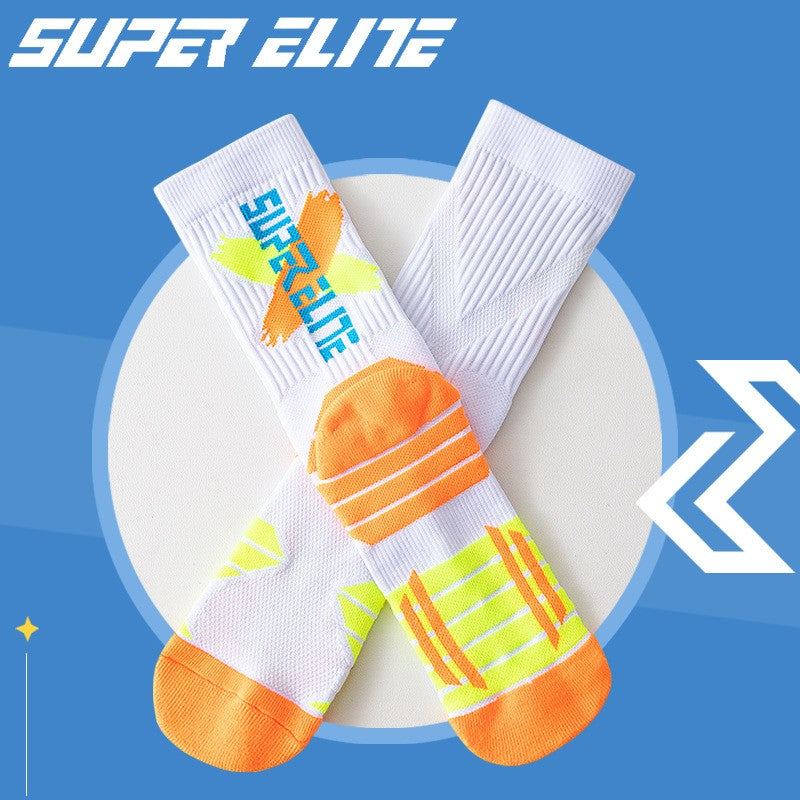 1 Pair High Tube Professional Practical Sport Socks Men's Towel Bottom Thickened Shock Absorbing Contrast Color Elite Socks