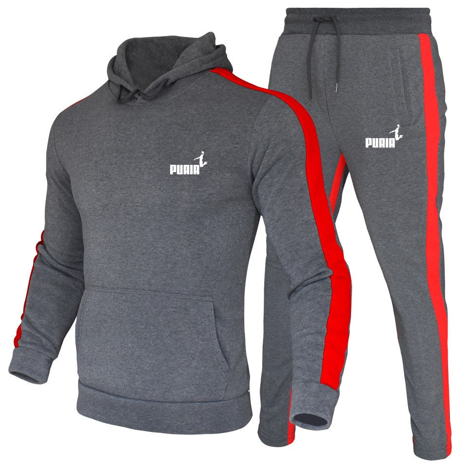 Quality Mens Tracksuit Printing Casual Hooded Sweatshirt 2 Pcs Set Fitness Sports Suit Street Trend Stripe Jogging Mens Clothing