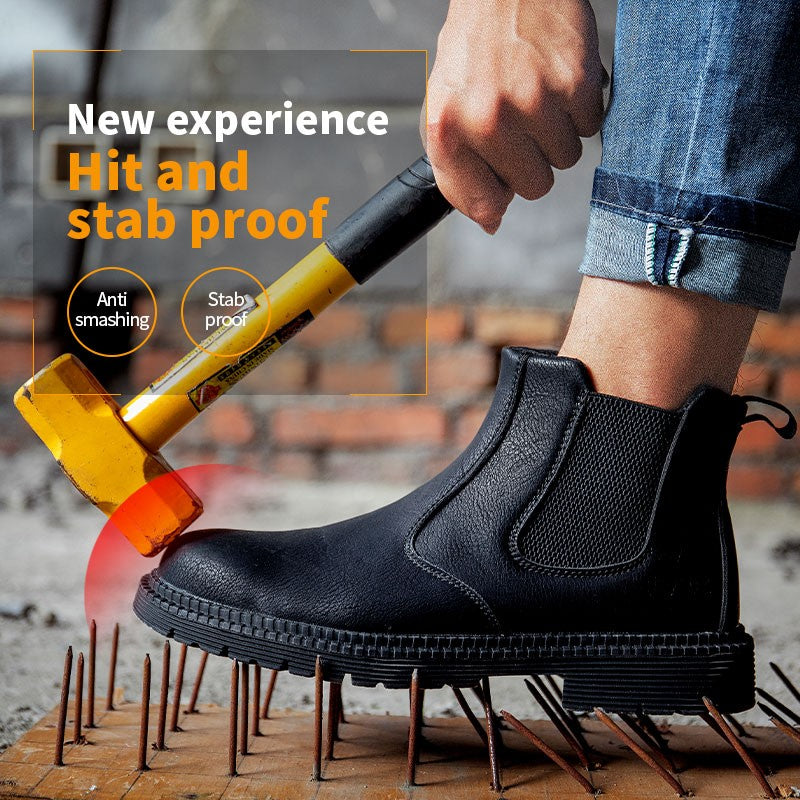 Sapatos de Segurança Impermeáveis Masculinos com Biqueira de Aço Botas de Couro Calçado Masculino Sapatos de Trabalho Indestrutíveis para Construção Marrom