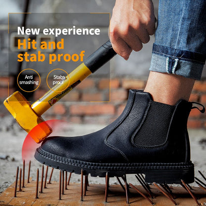 Sapatos de Segurança Impermeáveis Masculinos com Biqueira de Aço Botas de Couro Calçado Masculino Sapatos de Trabalho Indestrutíveis para Construção Marrom
