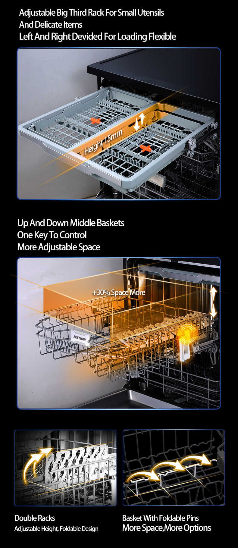 Stainless Steel Dishwasher, 8 Program Freestanding Dish Washing Machine, 598x600x845mm Premium Electric Kitchen Appliance
