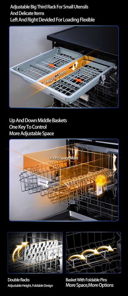 Stainless Steel Dishwasher, 8 Program Freestanding Dish Washing Machine, 598x600x845mm Premium Electric Kitchen Appliance