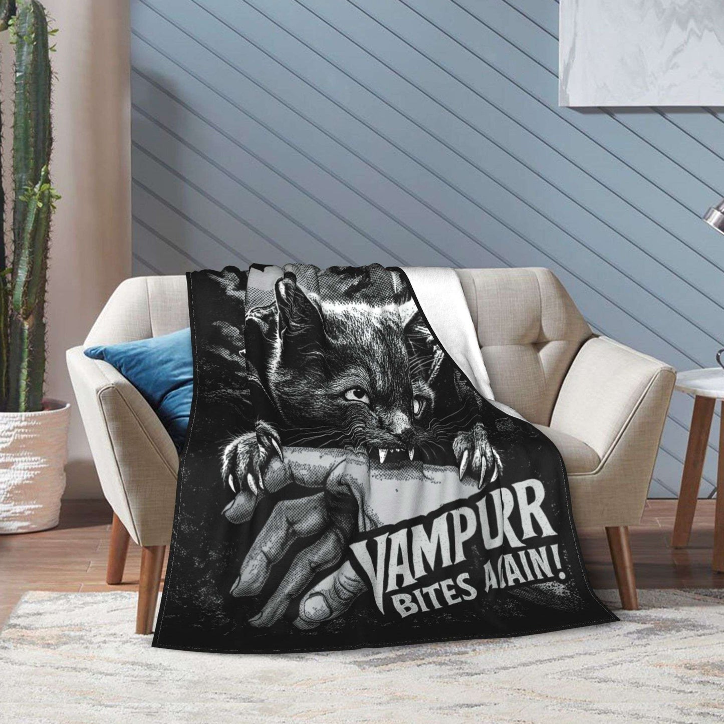 Funny Vampurr Vampire Cat Bites Again Flannel Blankets Halloween Awesome Throw Blanket for Quilt 200x150cm Soft