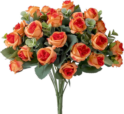 10 Heads pink Artificial Silk Rose Flowers Fake White Eucalyptus  Peony Flower Bouquet, for Home Wedding Party Garden Decoration