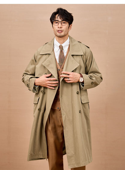 Mauroicardi Spring Autumn Long Black Khaki Trench Coat Men Shoulder Pads Double Breasted Chic British Style Fashion Clothes 2025