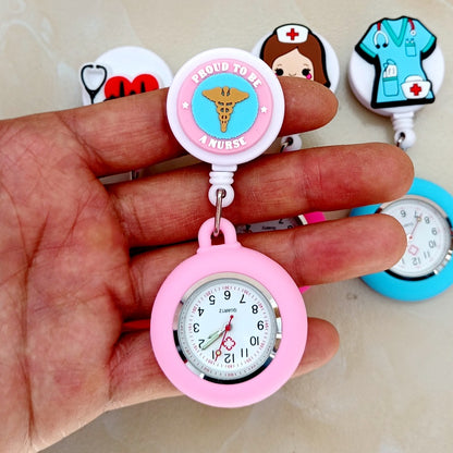 Lovely Hospital Medical Nurse Doctor Icons Cartoon FOB Pocket Watches Fashion Accessories Unisex Women Mens Clip Hang Clock Gift
