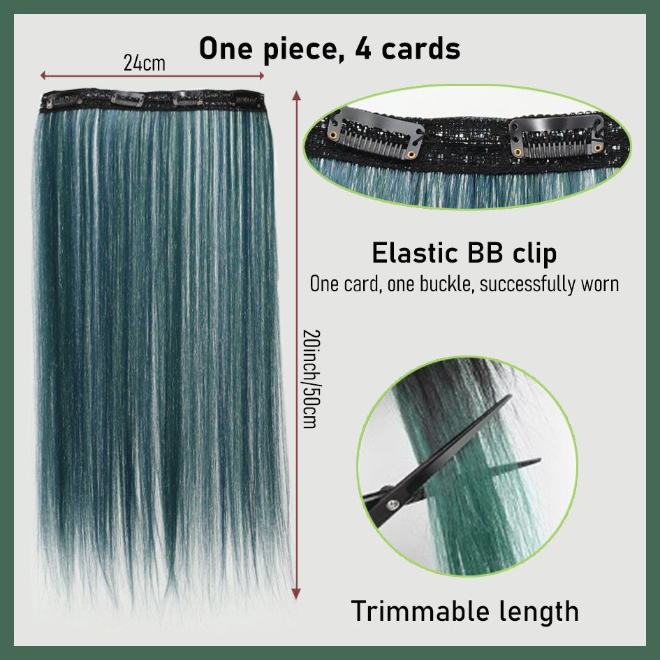 Apliques de cabelo liso sintético 50cm com 4 mechas coloridas, rabo de cavalo de clipe, perucas rosa/azul/roxa, perucas de Halloween/Natal