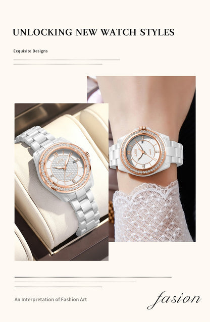 LIGE Fashion Quartz Watch for Women Stainless Steel Ceramics Strap Waterproof Women's Watches Elegant Luxury Ladies Wristwatch