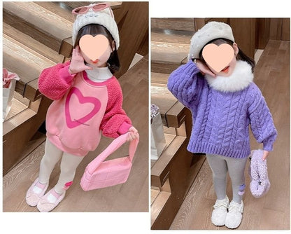 1-6Y Fleece Lined Leggings for Girls Winter Warm Bear Patch Elastic Pants Soft Kids Trousers Teenage Girls Clothing