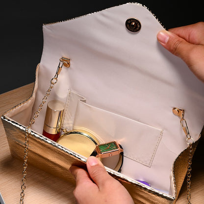 Gold Style Elegant Evening Bag with Detachable Metal Chain Clamshell One-Shoulder Ladyship Party Storage Bag for Women