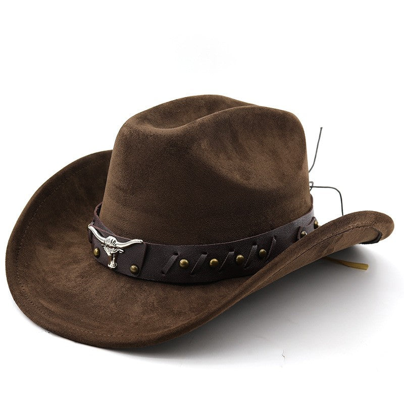 Ox Head Suede Western Cowboy Hats  Man Cowgirl Top Hats for Party Vintage Garden Hat  Cowboy Accessories Woman  Cosplay Hat