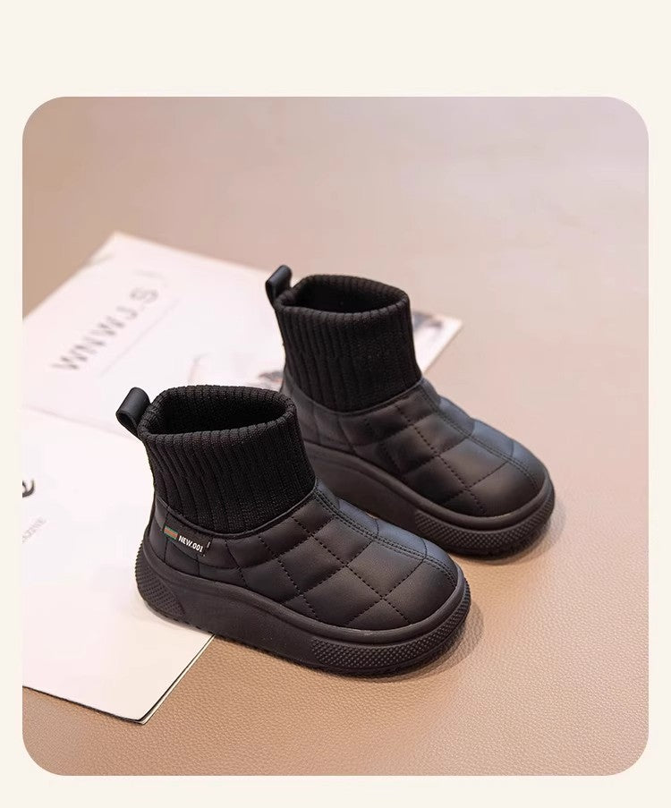 Children's Snow Boots 2-18 Years Old Khaki Padded Thickened Boys Girls Cotton Shoes Winter Black Soft Non-slip Kids Sock Boots