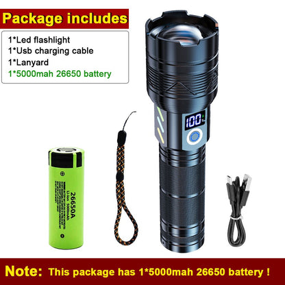 800000lm High Power Strong Light Long Range LEP Flashlight USB Charging 26650 Battery Outdoor Telescopic Zoom Super Bright Torch