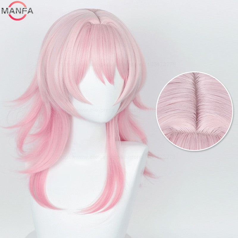 HSR March 7th Cosplay Wig 50cm Long Pink Gradient Wigs Heat Resistant Synthetic Hair Halloween Party