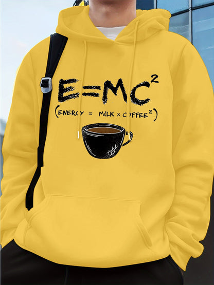 E=Mc2 Energy Milk Coffee Prints Men Hoodies Autumn Fleece Warm Sweatshirt Casual Loose Pocket Streetwear Sports Male Clothes