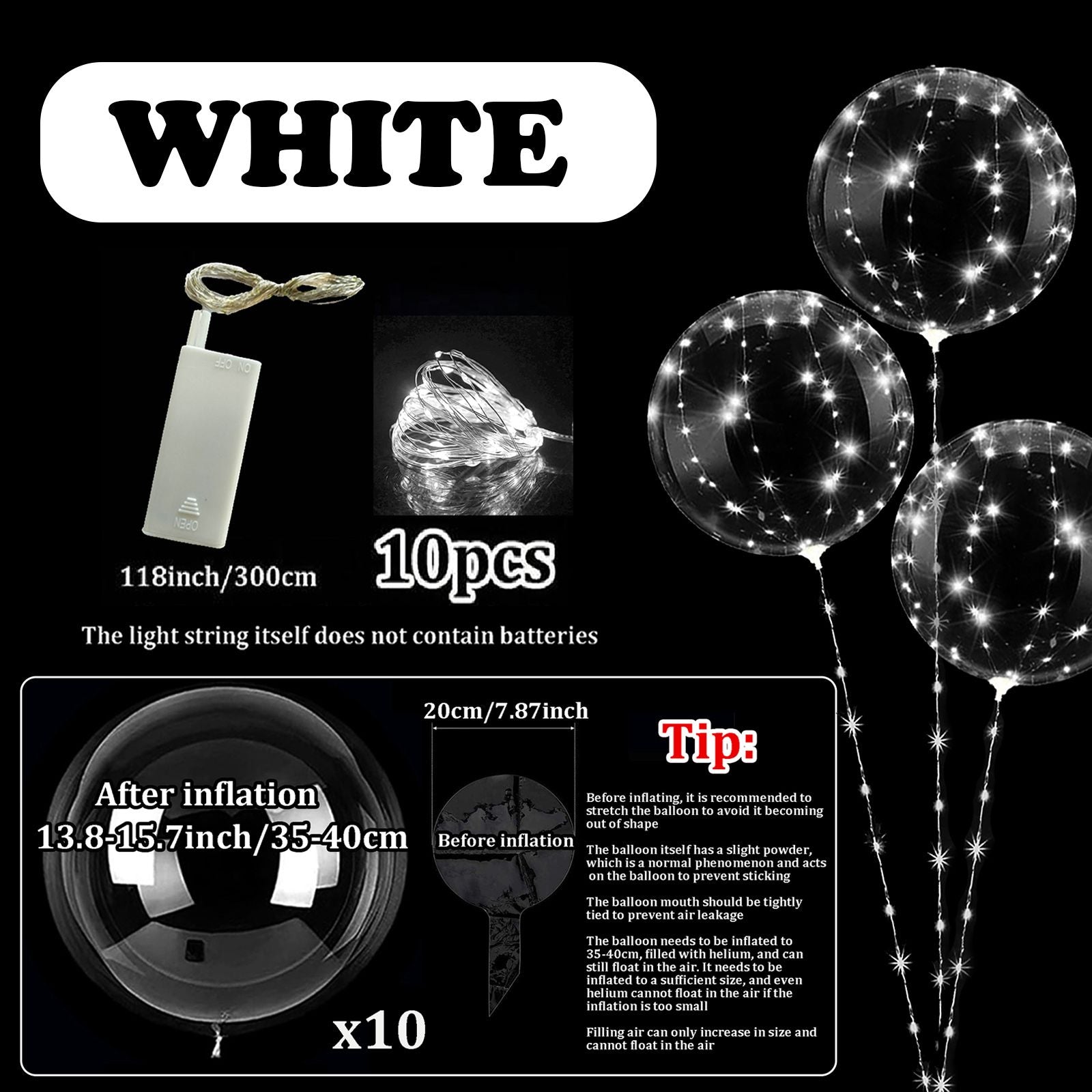 10pcs LED Bobo Balloon (without battery) for wedding proposal decoration, birthday party, outdoor courtyard lighting decoration