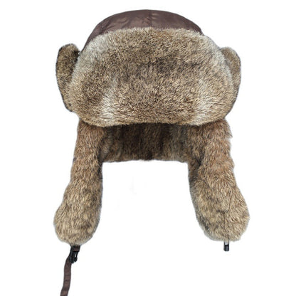 New Russia Winter Real fur Hat Men Outdoor Windproof Super Warm Real Rabbit Fur Bomber Hats Natural Soft Natural Rabbit Fur Caps