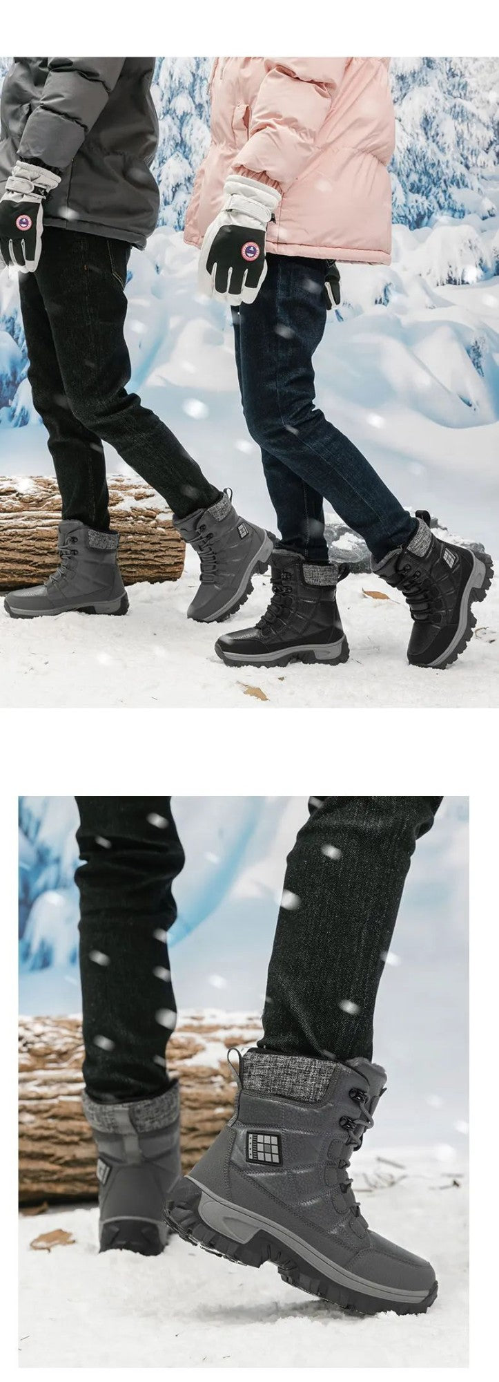 New Warm Plush Men's Snow Boots Lace Up High Top Men's Boots Waterproof Winter Ankle Boots Outdoor Anti-Slip Men Hiking Boots