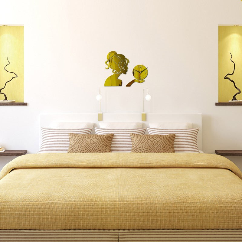 Beauty Lady Portrait Wall Clock Digital Quartz Watch Acrylic 3D Mirror Stickers Living Room Home Decor Beauty Salon Wall Decor