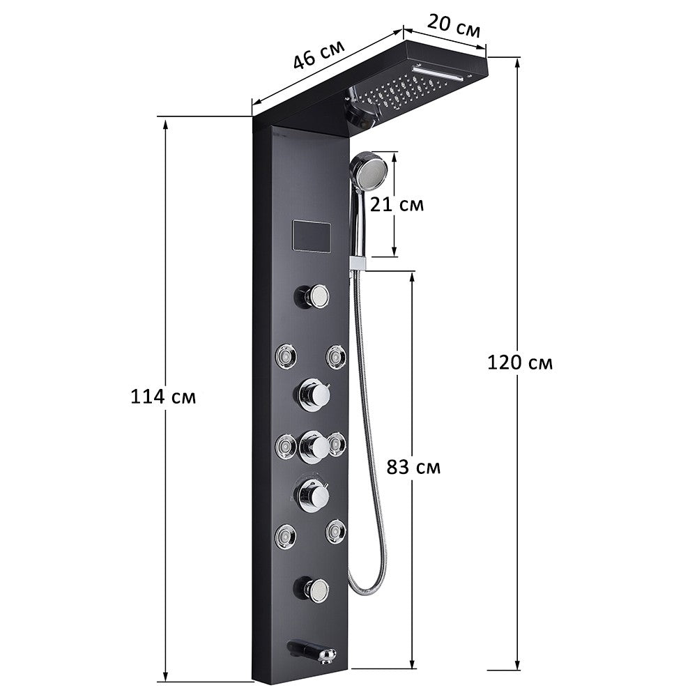 Sistema de Torre de Painel de Chuveiro de LED Coluna de Chuveiro de Cascata de Chuva com Tela LCD de Hidroeletricidade com Torneira de Chuveiro de Spa de Corpo com Massagem