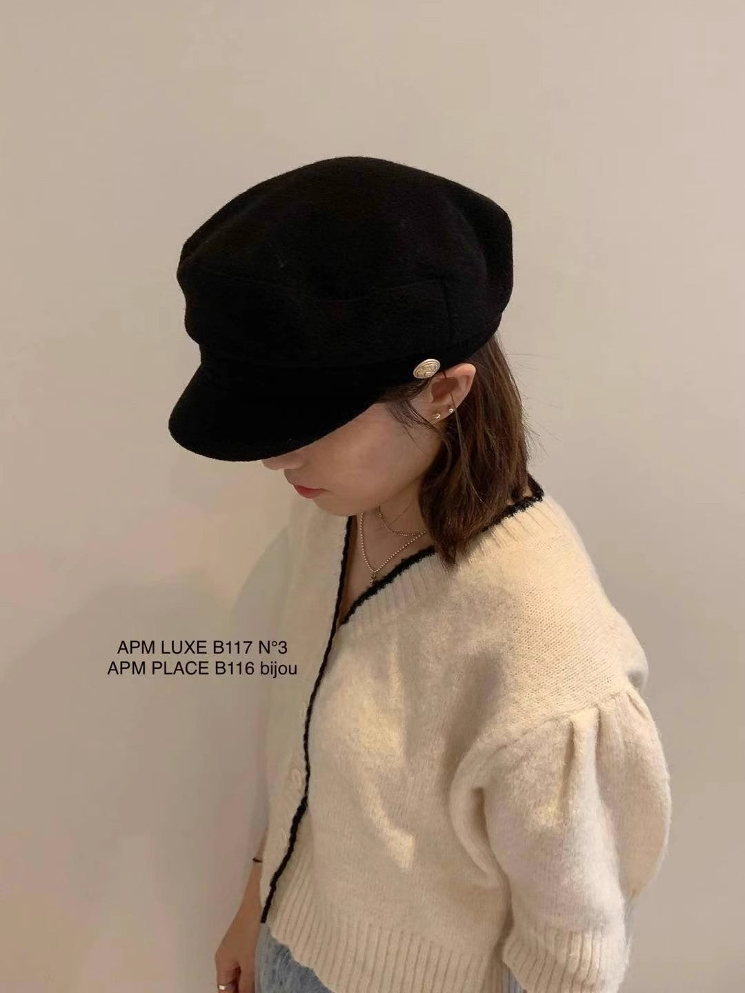 Korean Blogger Same Style Metal Button Autumn Winter Maillard Duck Bill Hat Woolen Newsboy Cap Eight Panel Hat for Women