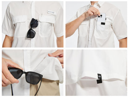 Men's UPF 50+ Short Sleeve Sun Protection Fishing Shirts, Rashguard Casual Button Down Fishing Hiking Shirt with Breathable Mesh