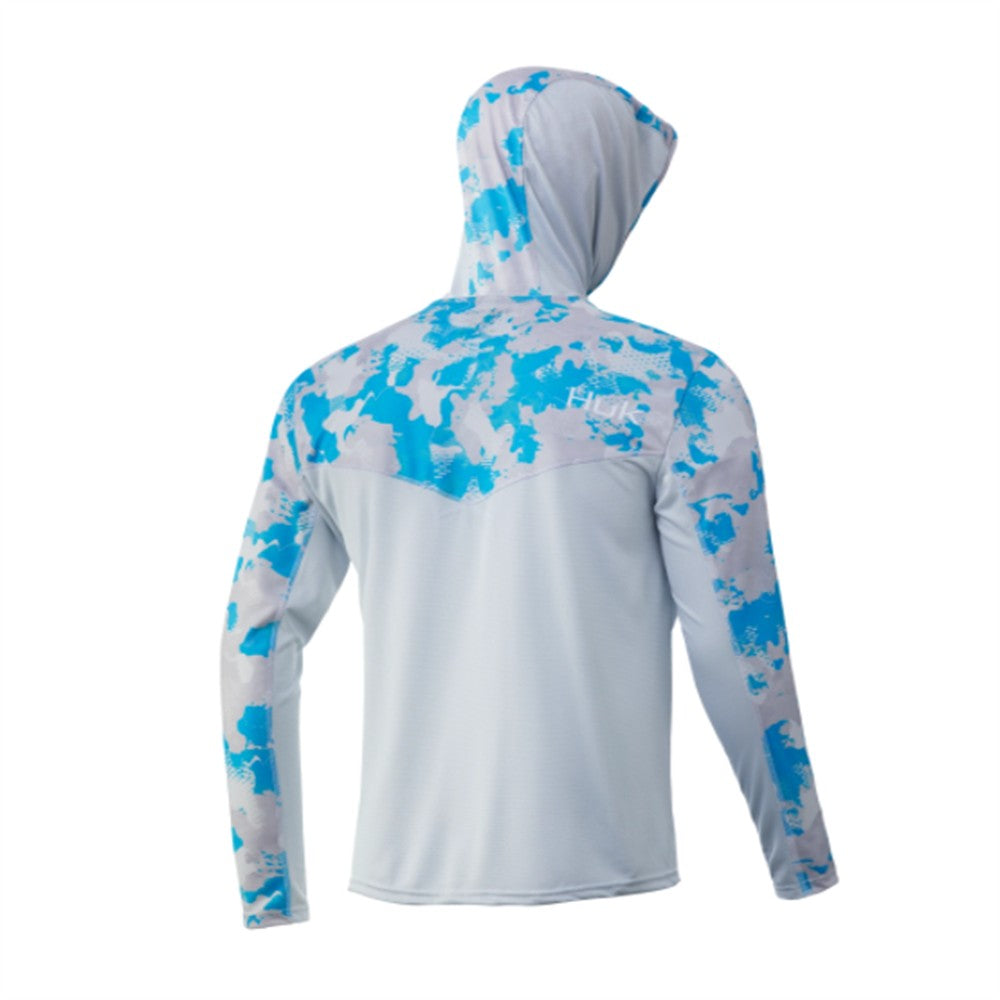 Camisas de Pesca HUK com Capuz Manga Longa Proteção UV Masculina Roupa de Pesca Camuflada de Verão para Homens com Absorção de Umidade