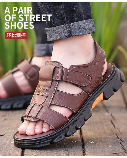 Loveontop Sandals Men's New Beach Shoes Cowhide Slippers Outdoor  Non-slip Thick-soled Leather Sandals for Me