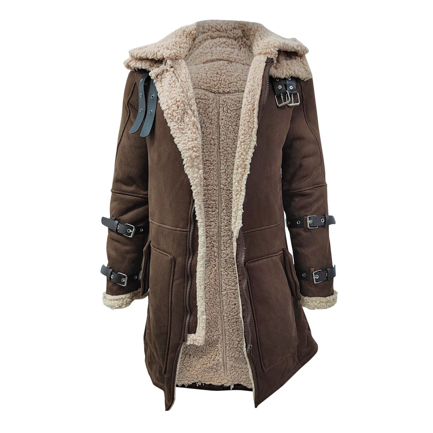 New Fashion Winter Warm Thick Fleece Bomber Jackets Business Clothing Porcket Lapel Long Sleeve Padded Leather Coats For Men