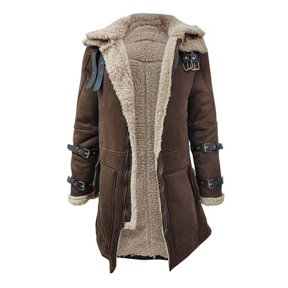 New Fashion Winter Warm Thick Fleece Bomber Jackets Business Clothing Porcket Lapel Long Sleeve Padded Leather Coats For Men