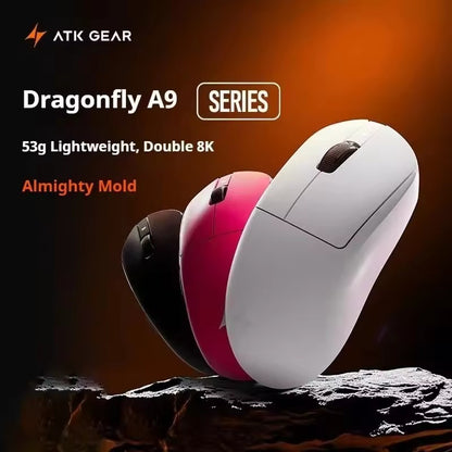 Mouse Sem Fio ATK Dragonfly A9 Series Tri Mode PAW3950 Nordic52840 8K 53g Leve Personalizável para Laptop Gamer PC Gaming