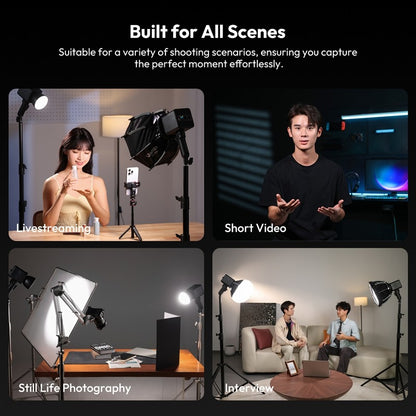 Ulanzi ML100Bi | ML100RGB Luz de Vídeo COB de 100W 2700K-6500K Bi-Color | Luz de Estúdio Fotográfico RGB 360° para Filmagem e Transmissão ao Vivo