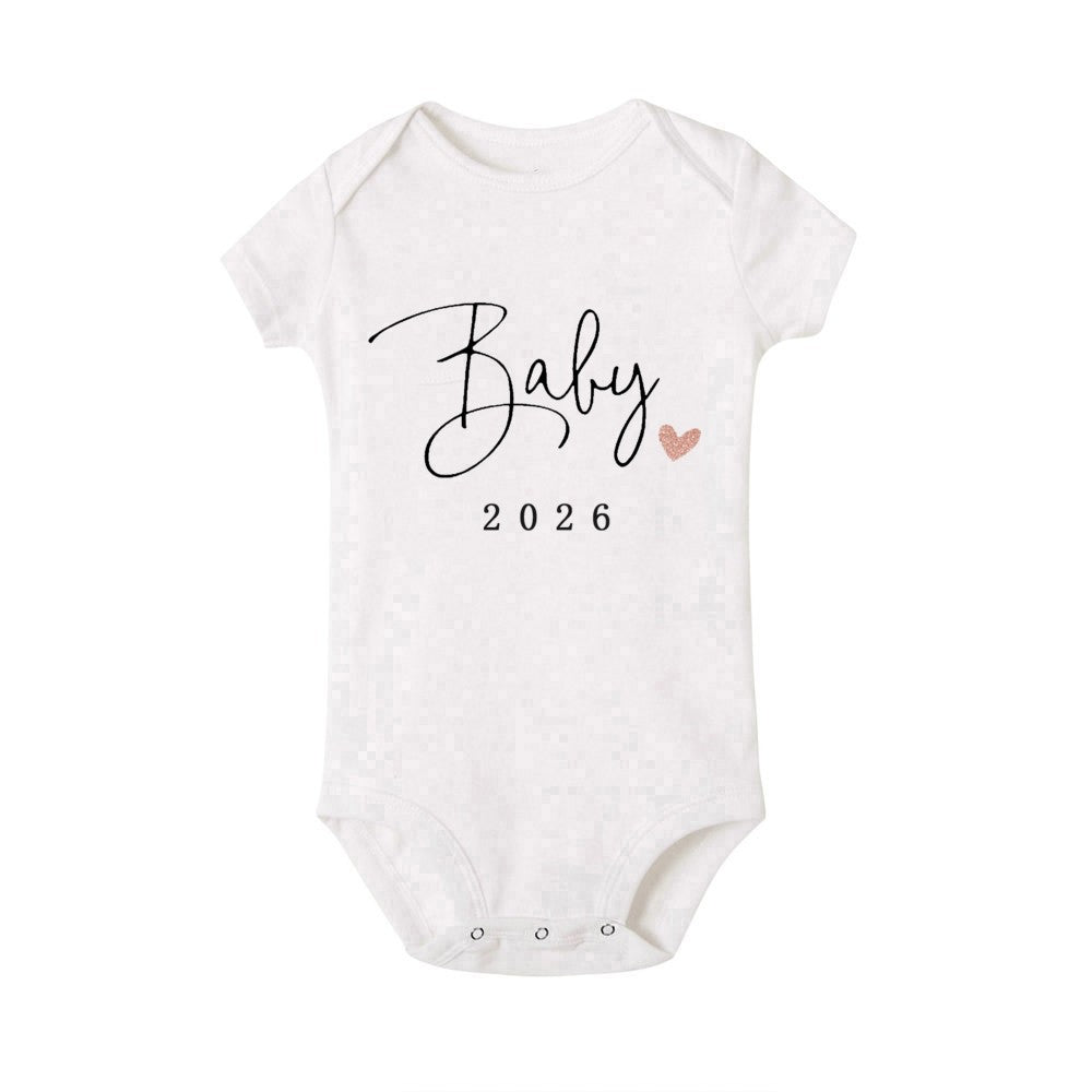 Baby 2026 Print Baby Romper Pregnancy Announcement Newborn Bodysuits Cotton Summer Boys Girls Romper Jumpsuit Clothes Outfit