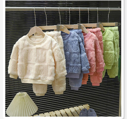 Conjunto de Pijama Infantil Quente Outono e Inverno Meninos e Meninas Roupas Grossas para Casa Roupas de Bebê de Pelúcia Roupas Infantis