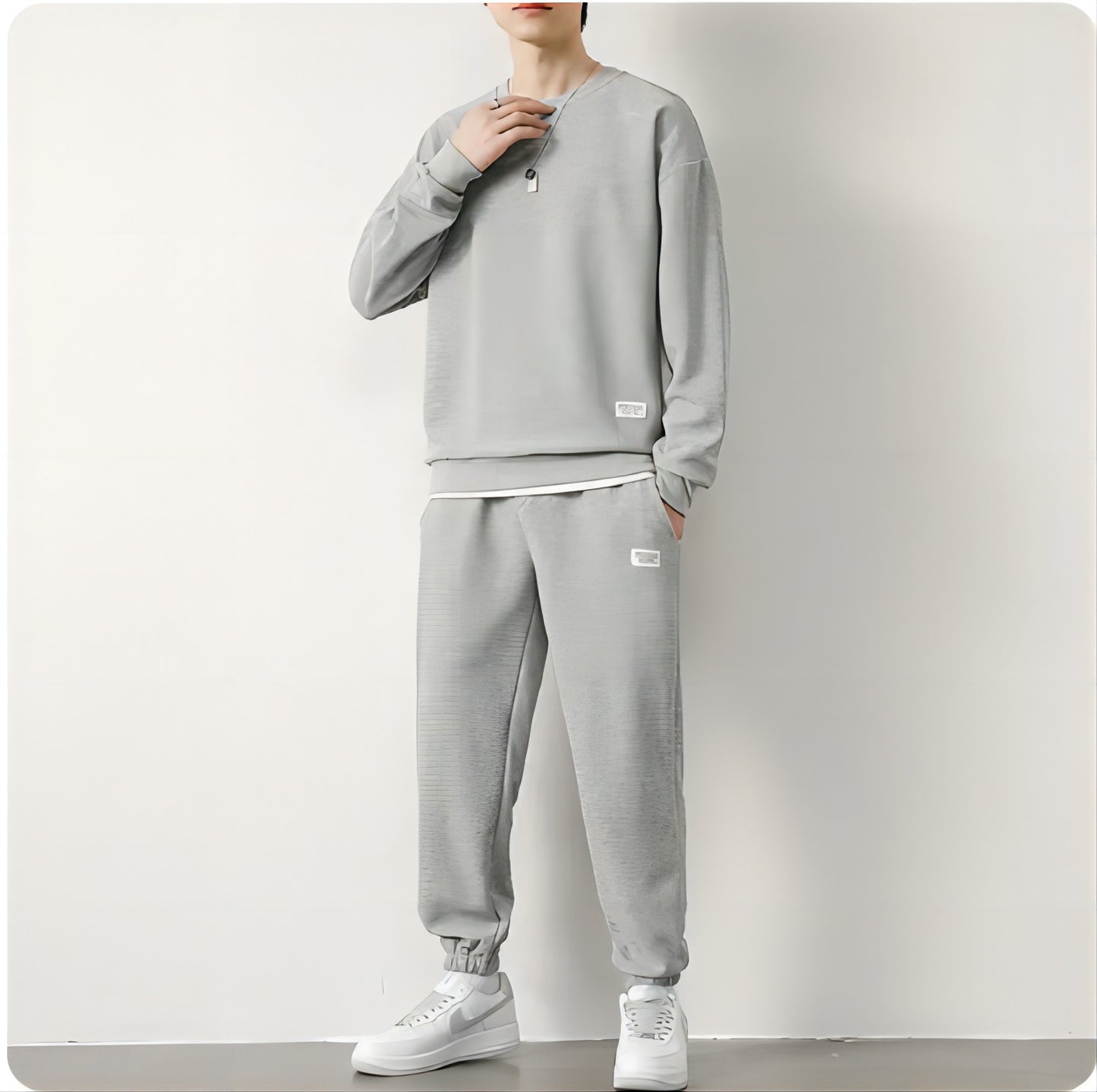 Men's Waffle Suit Sets Casual Long Sleeved Sweatshirt and Pants for Sports Men's T-shirt Hoodie Casual Trousers Set Loose Fit