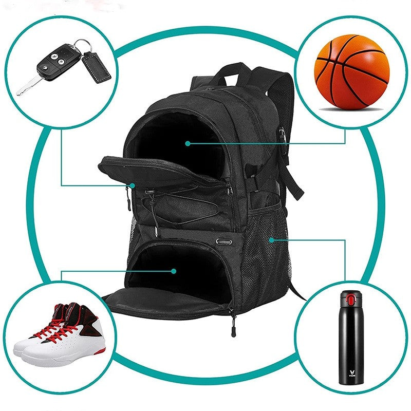 Mochila de basquete grande, bolsa esportiva com compartimento separado para bolas, compartimento para tênis de basquete, futebol, vôlei, natação, academia, viagens
