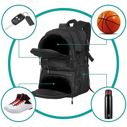 Mochila de basquete grande, bolsa esportiva com compartimento separado para bolas, compartimento para tênis de basquete, futebol, vôlei, natação, academia, viagens